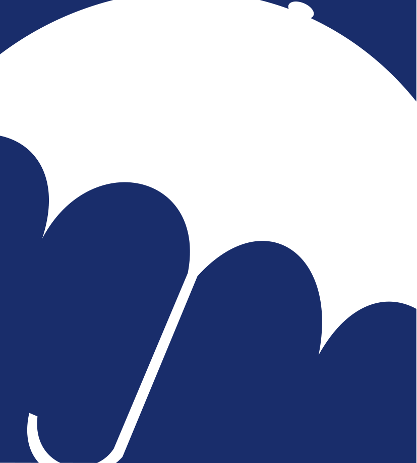 Brambor-Logo: angeschnittener weißer Schirm auf blauem Grund