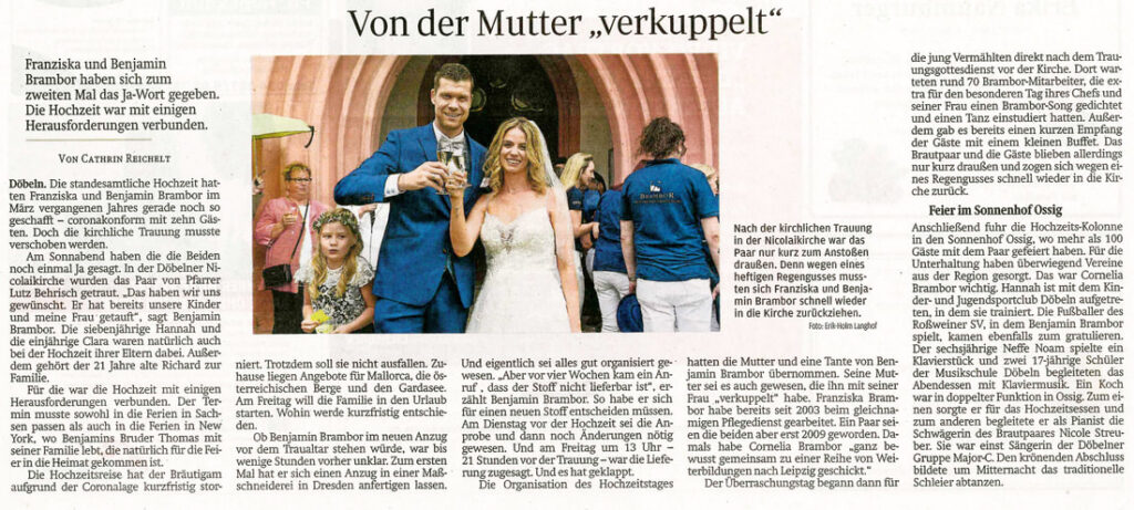 Foto zum Beitrag „Traumhochzeit beim Pflegedienst Brambor“: trauung benjamin presse döbelner anzeiger
