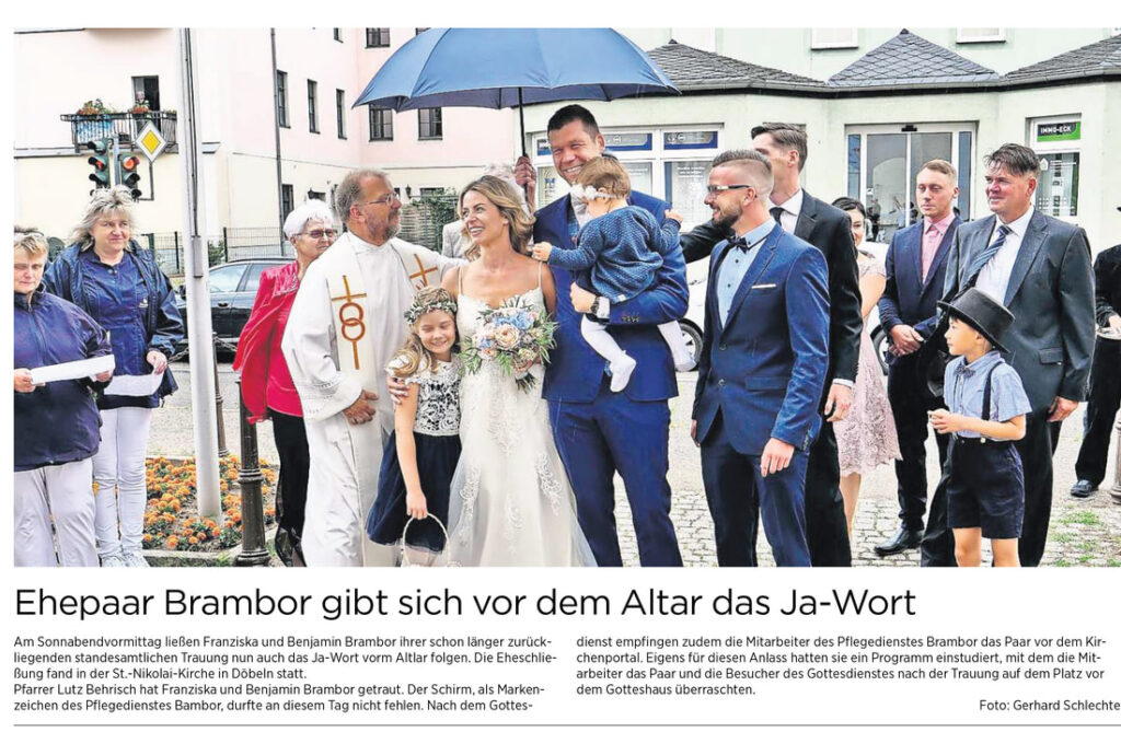 Foto zum Beitrag „Traumhochzeit beim Pflegedienst Brambor“: trauung benjamin presse döbelner allgemeine zeitung